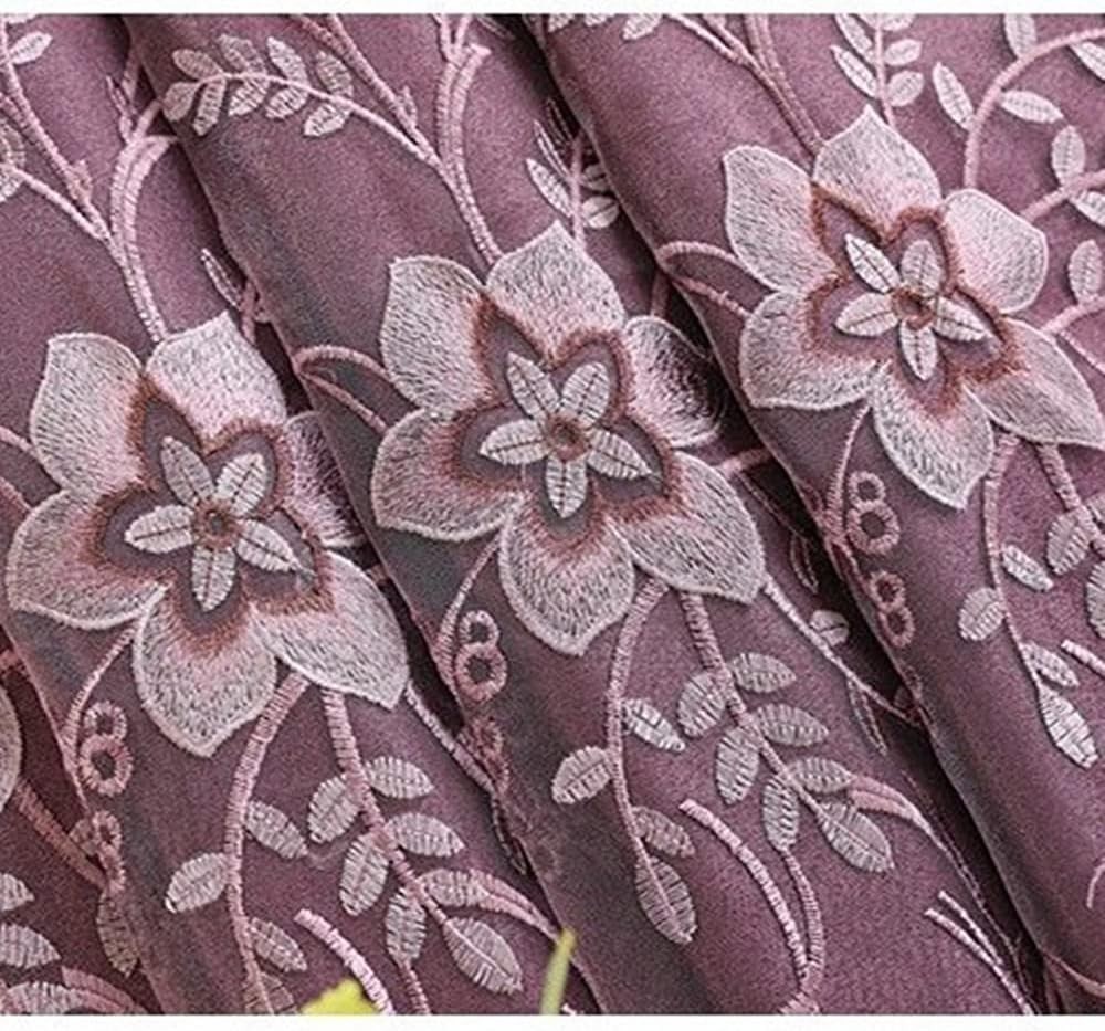 Luxury Flower Embroidered Double Layer Curtains, Blackout, 54×84 Inches – Purple