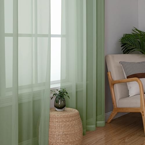 Sheer Curtains 90 Inches Long, Light 59″W x 90″L (Pack of 2) Sage Green