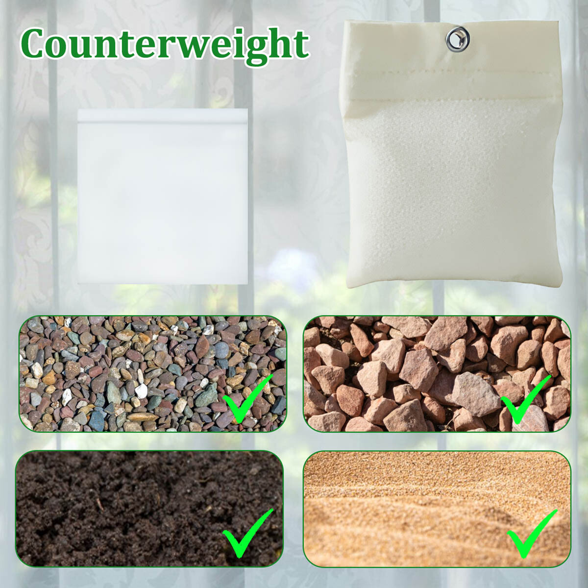 8 Pack 15 Oz Curtain Bottom Weight Gain Bag with Fixing Clip for Gazebo Curtains