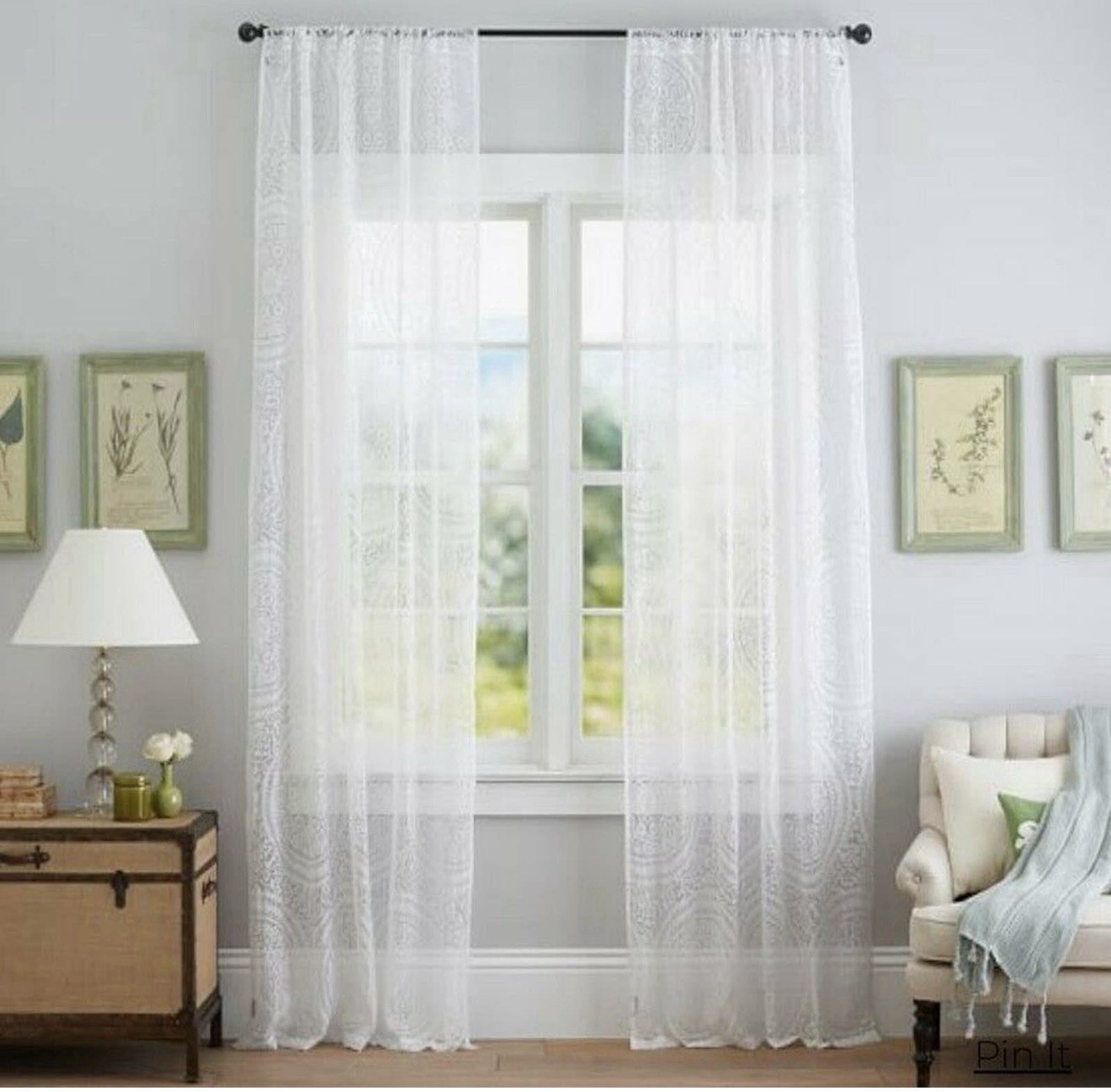 Pottery Barn Unlined Sheers Nora 50″ x96″ White Rod Pocket Curtain Panels