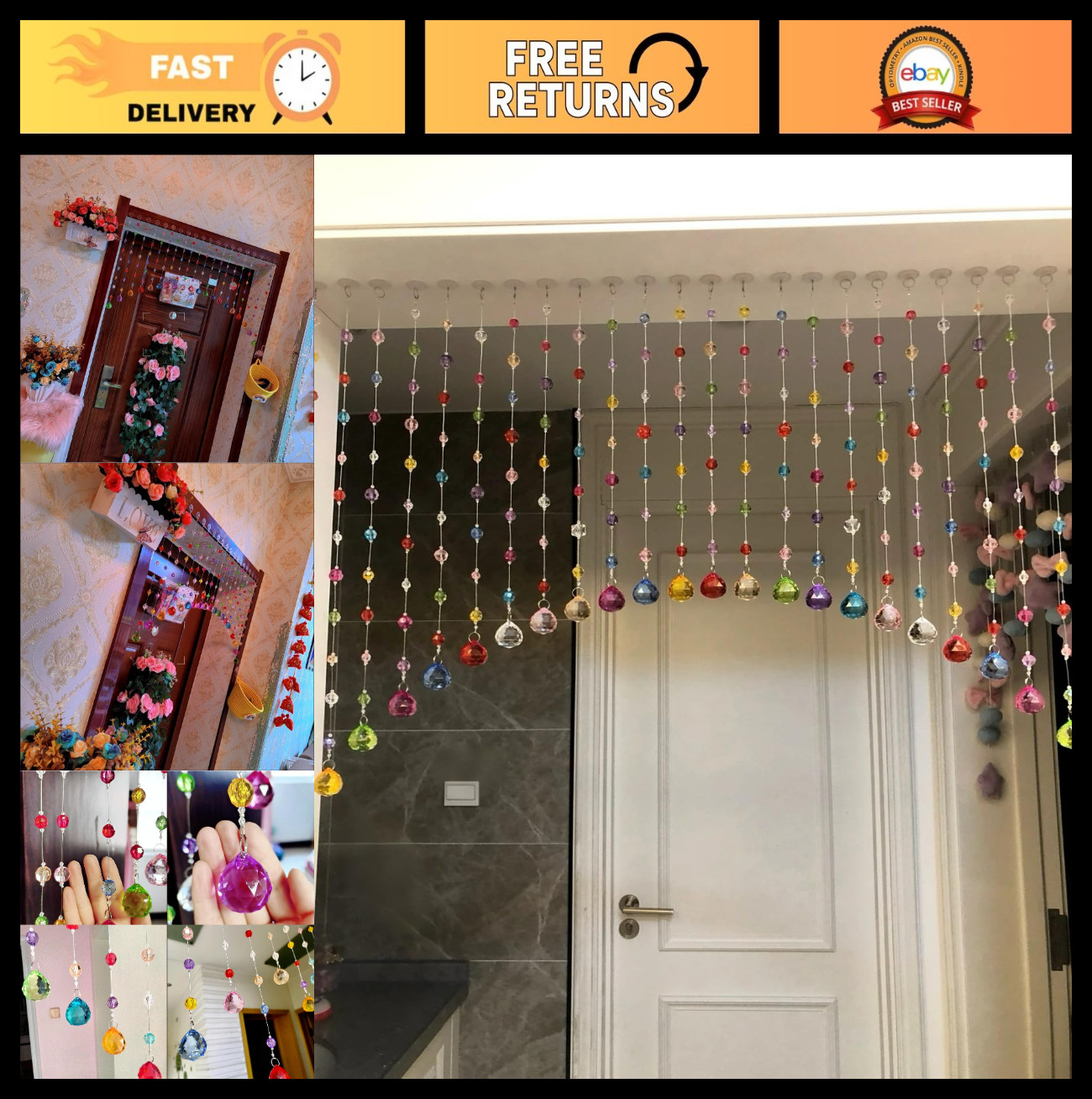 Multicolor Crystal Beaded Curtain – Acrylic Ball Door Decoration, Rainbow Room D