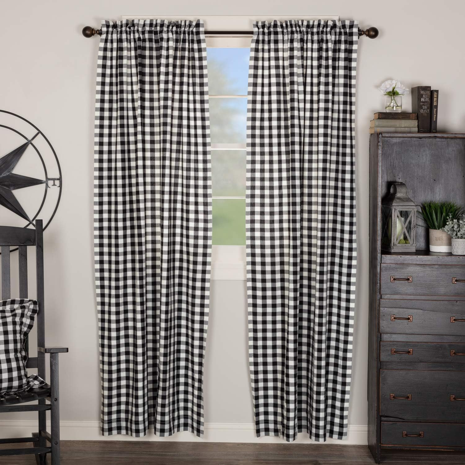 Annie Buffalo Check Cotton Farmhouse Curtains Rod Pocket Tie Back(S) Panel Pair,