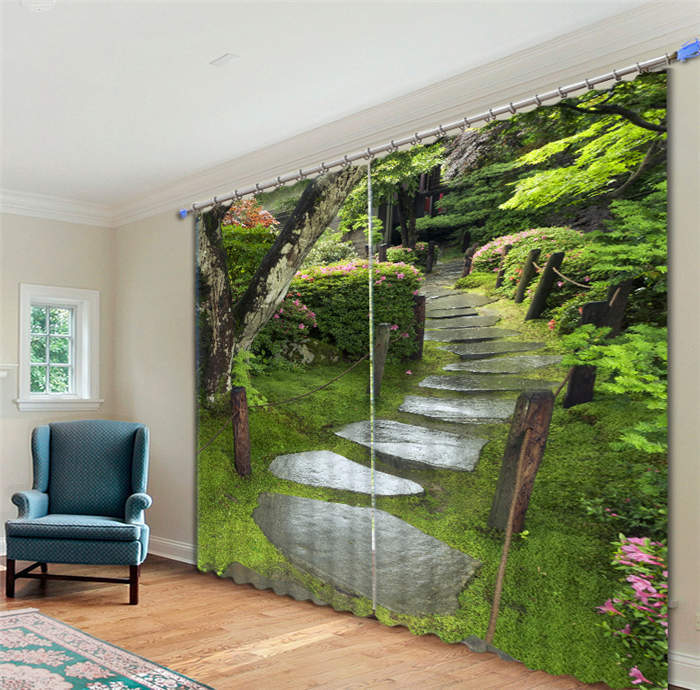 Tree-lined Byway 3D Blockout Photo Curtain Print Curtains Fabric Kids Window