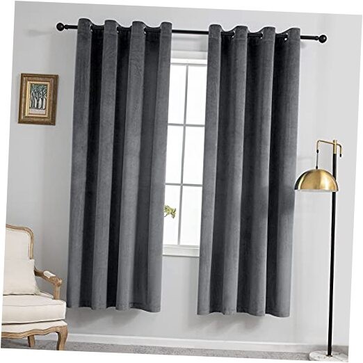 Velvet Curtains for Bedroom 63 inches Long- 52″W x 63″L (Pack of 2) Dark Grey