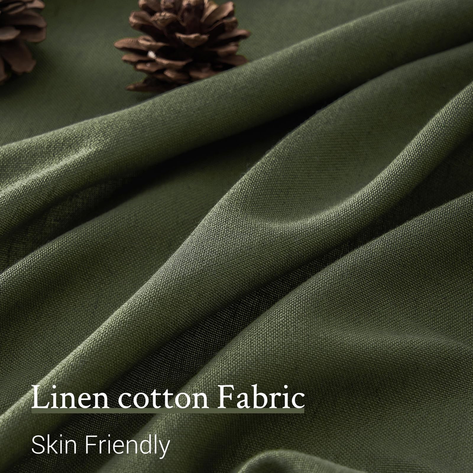 Olive Green Linen Curtains 84 Inches Long for Living Room,Pinch Pleated Drape…