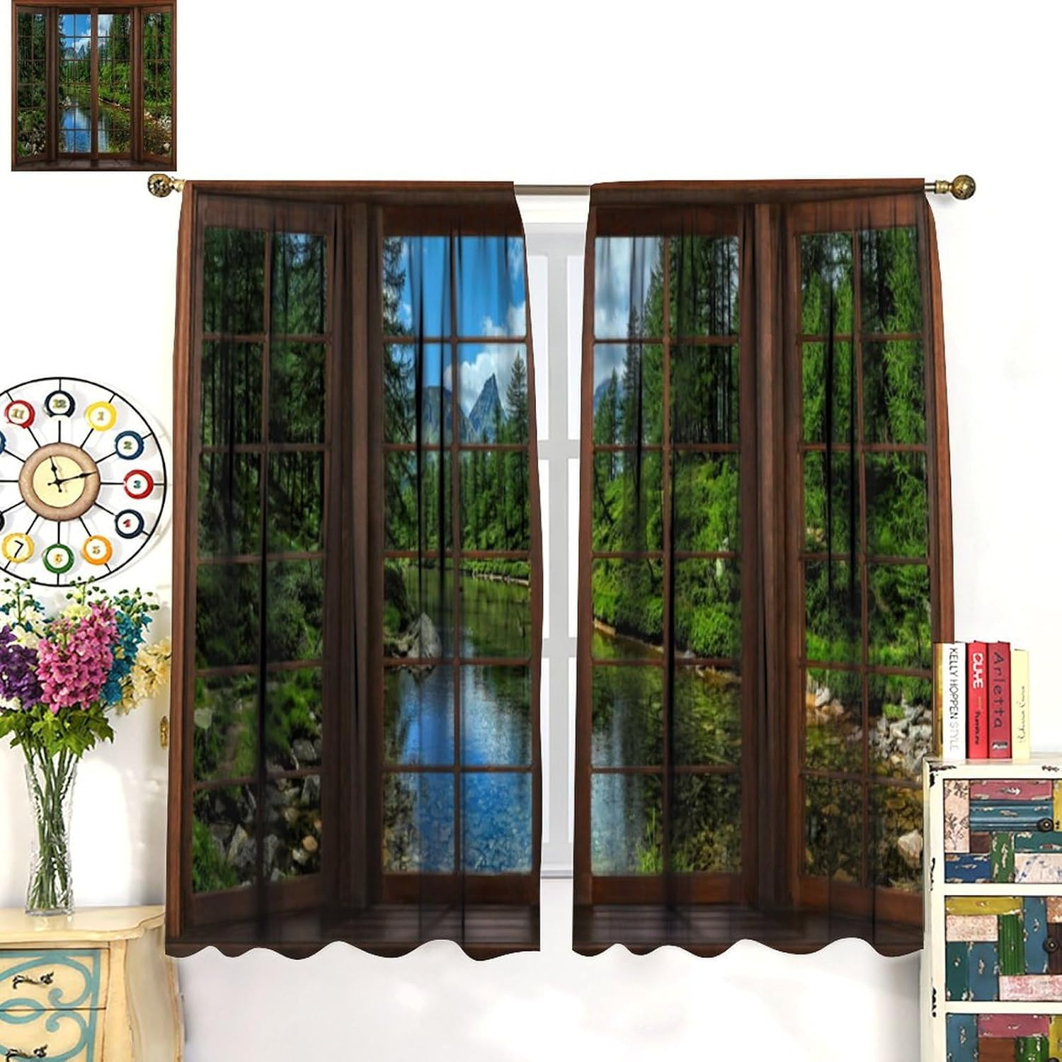 Forest Curtains Rivers Mountains Conifers Beautiful Natural Landscapes Window Tr