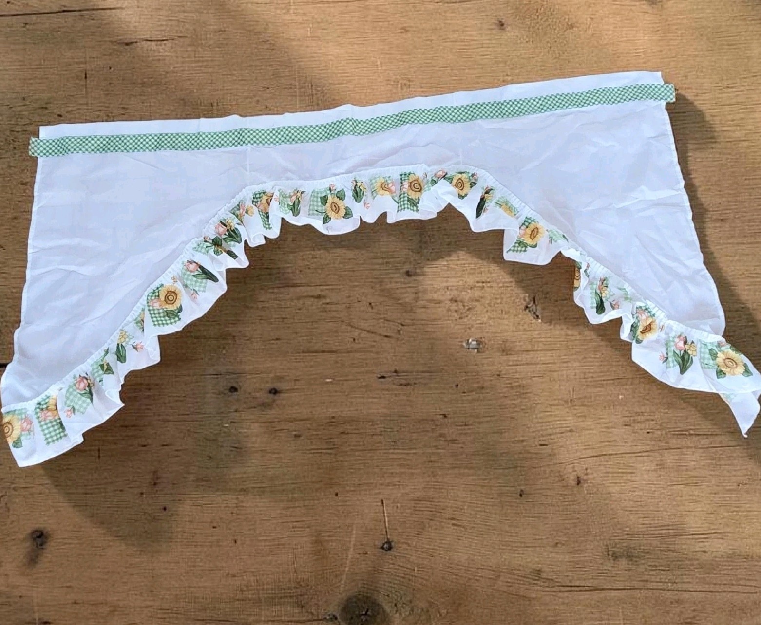 Vintage Sunflowers Gingham Curtain Valance Swag Ruffle Cottage Granny 57×34