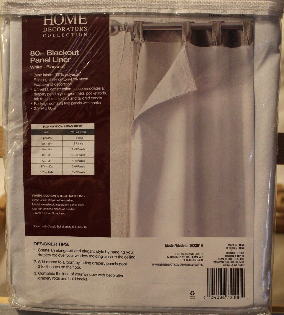 Drapery Panels | Home Decorators | Color: White Blackout Liner | 27″ x 80″ | New