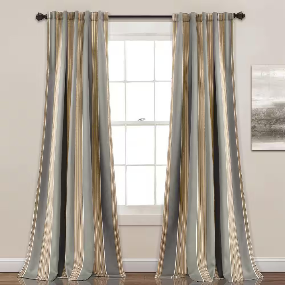 Gray Striped Back Tab Room Darkening Curtain – 52 In. W X 84 In. L (Set of 2)