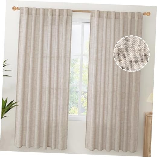 Linen Semi Sheer Curtains 72 Inch Length 2 52″W x 72″L (Pack of 2) Natural