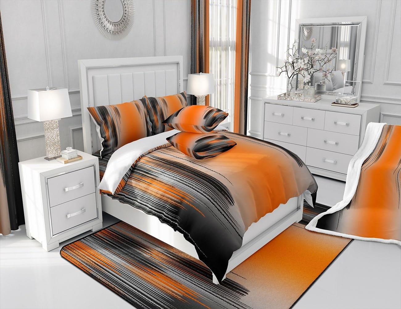 Jejeloiu Orange And Black Curtains For Bedroom Living Room 2 Panels 52 X 90