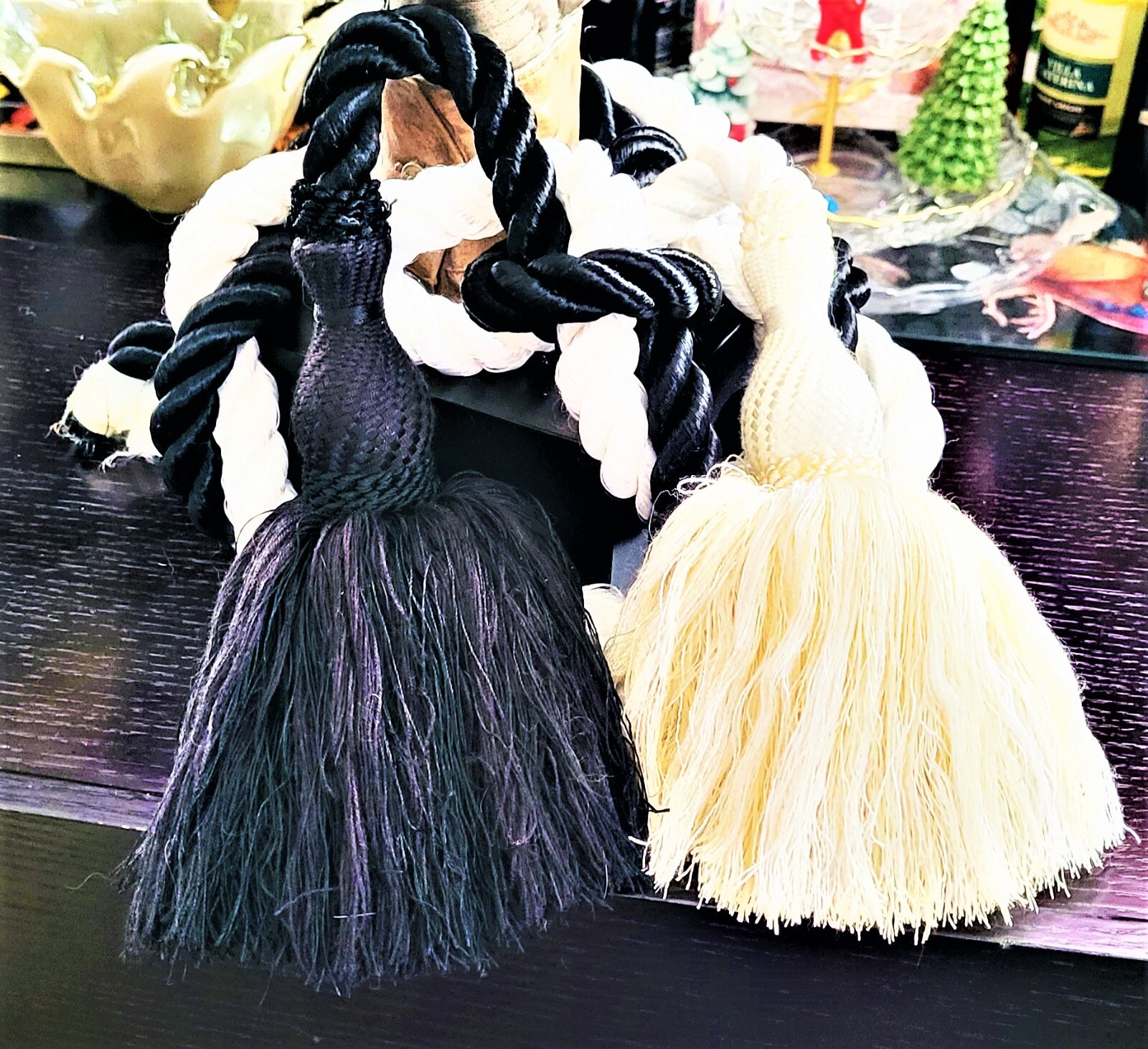 Backs Fringe Elegant Drapery BLACK AND WHITE DOBLE Tassel Curtain Tie 1 piec
