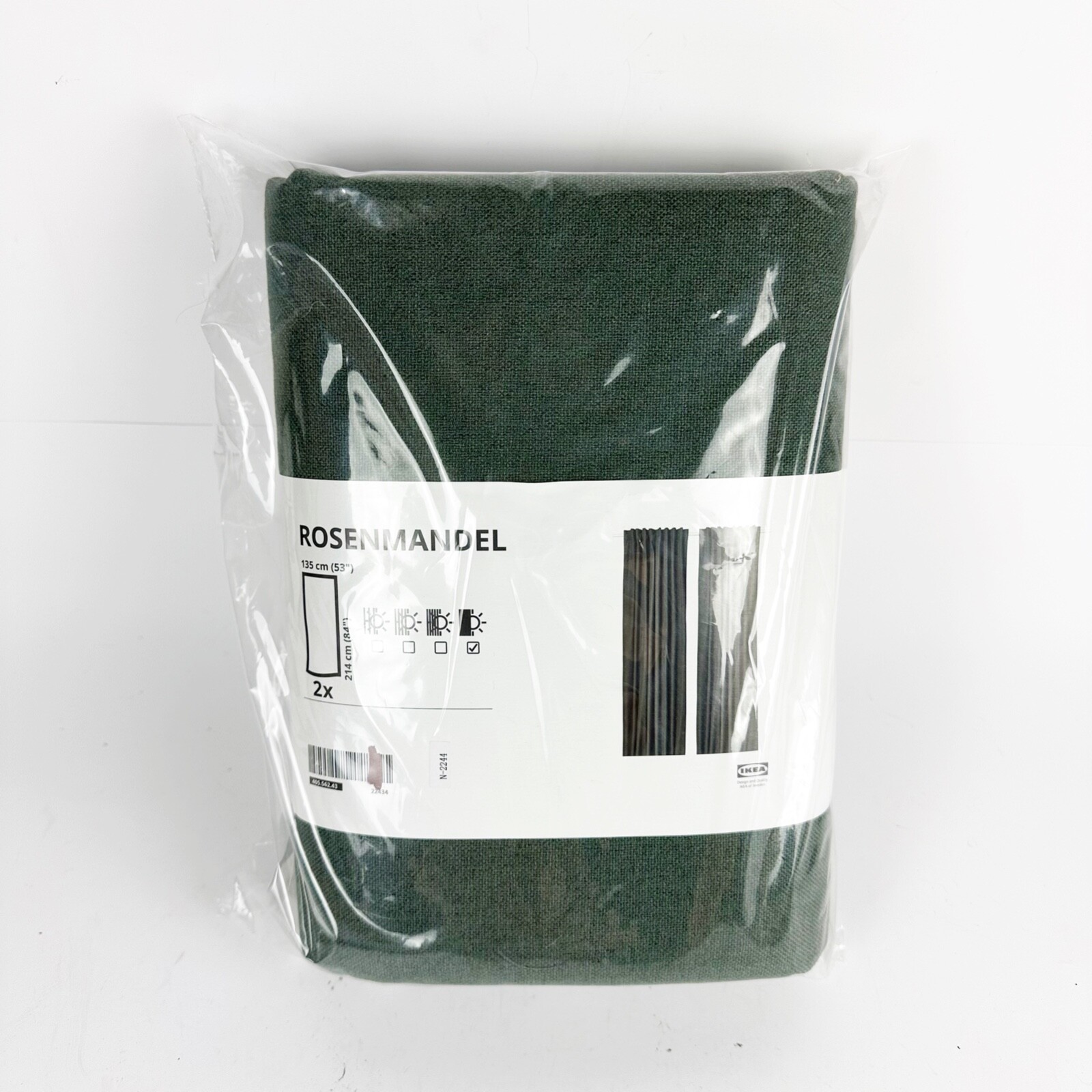 NEW Ikea ROSENMANDEL Room Black Out Curtains 1 pair Dark Green 53×84″ 405.562.43