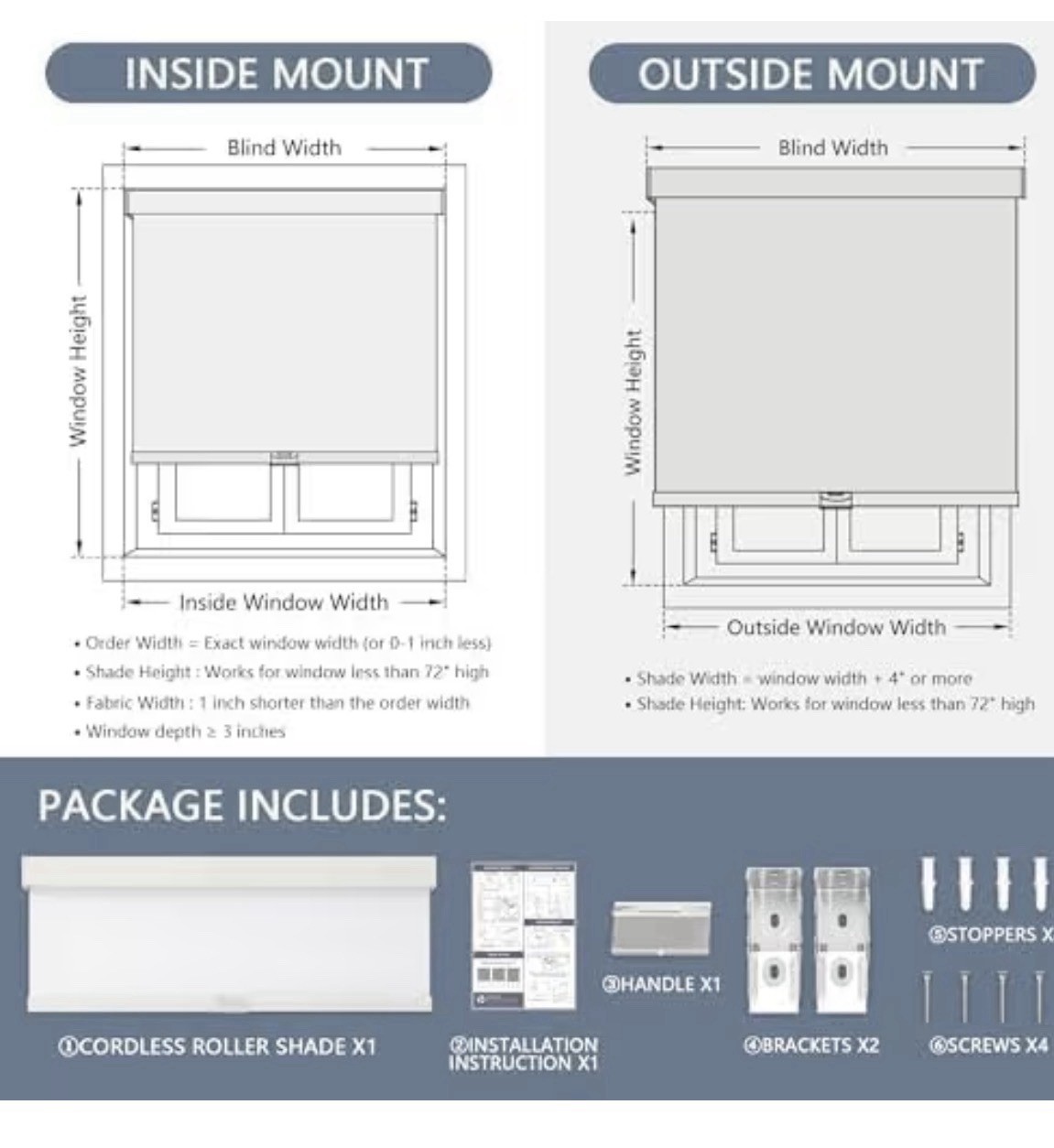 AOSKY Cordless Blackout Roller Shade White Aluminum Alloy 77 x 72