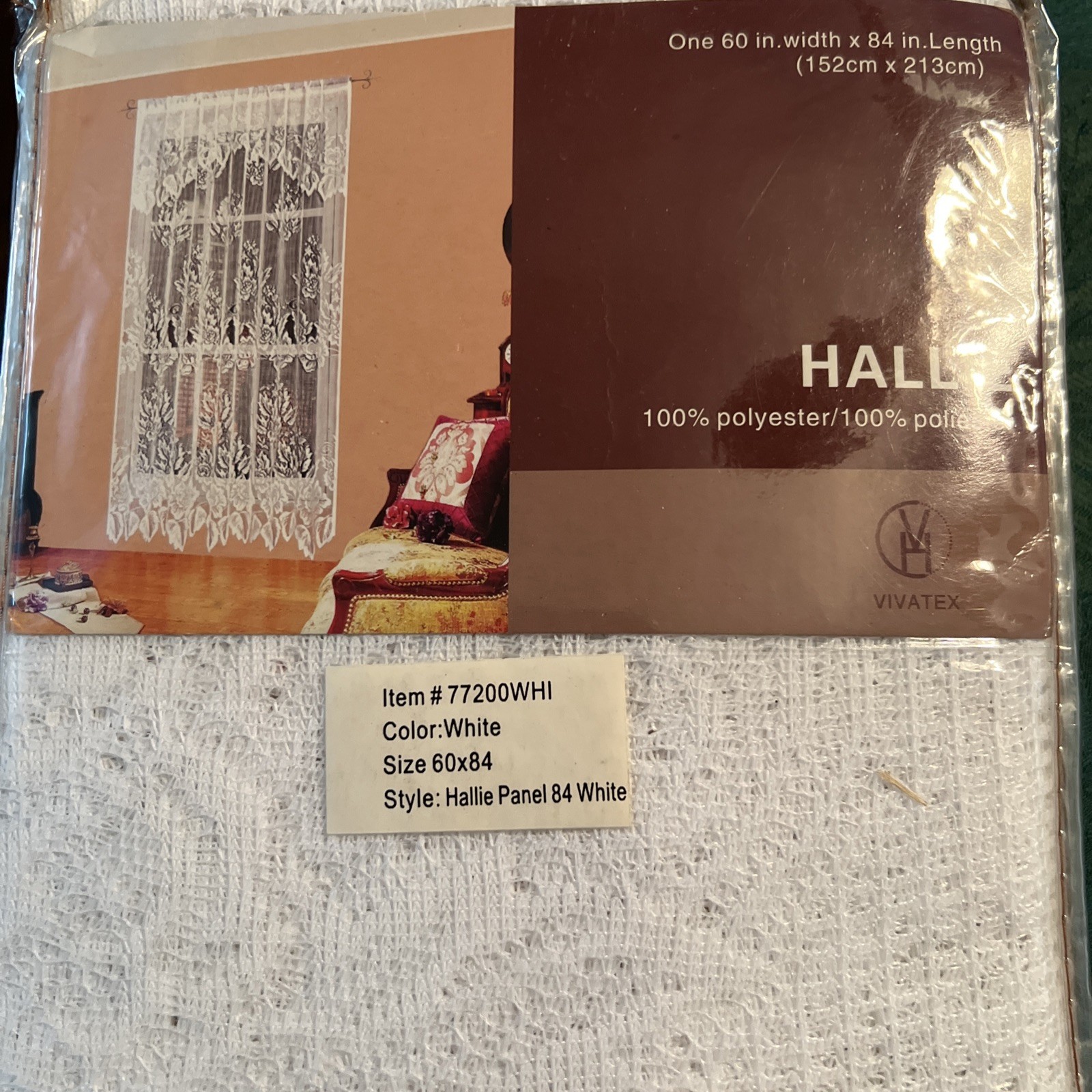 NIP HALLIE VIVATEX 60”x84” Rod Pocket Lace Panel White