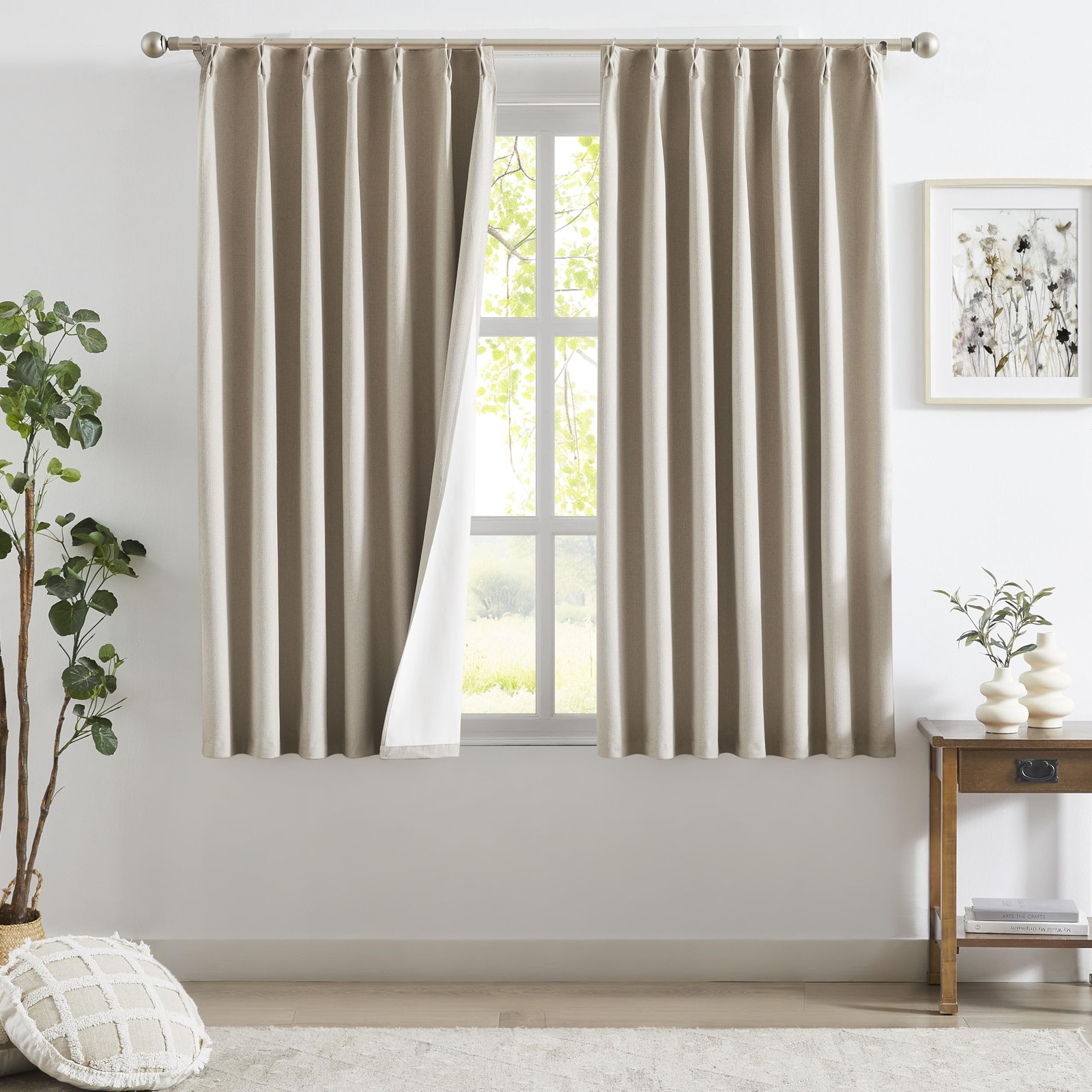 Pinch Pleated Curtain 63 Inch Long for Living Room Full Blackout Thermal Insu…
