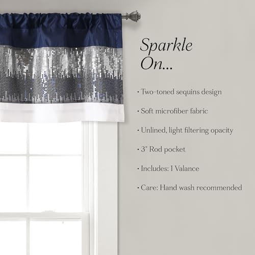Night Sky Sequins Curtain Single, 52″W x 18″L (Pack of 1) Navy & White Valance