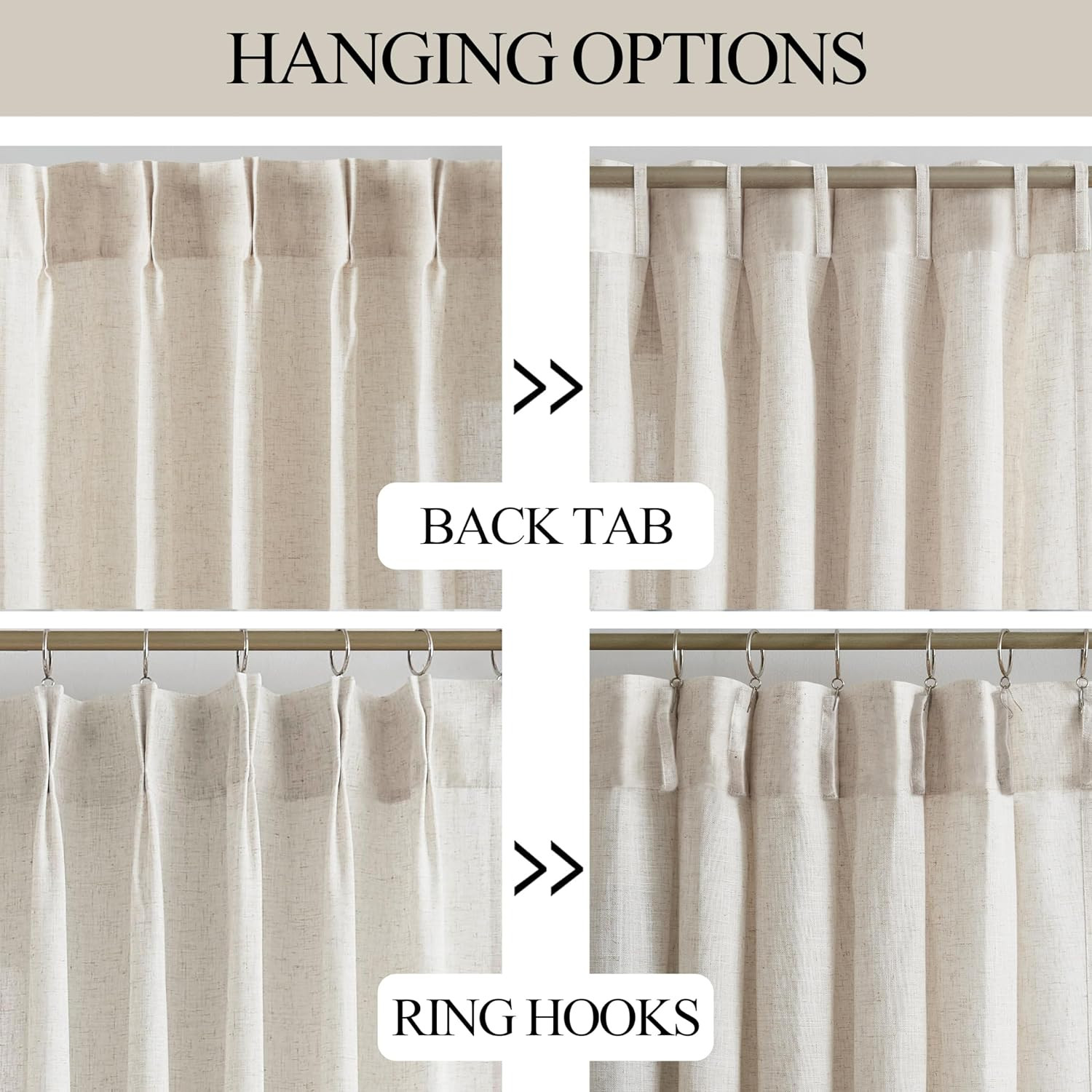 Elegant Pinch Pleat Semi Sheer Curtains 90″ for Living Room & Bedroom 2 Panels