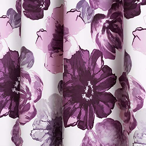 Light Filtering Window Curtain Panels, 52″ W x 84″ L, Purple & Gray Floral Drape