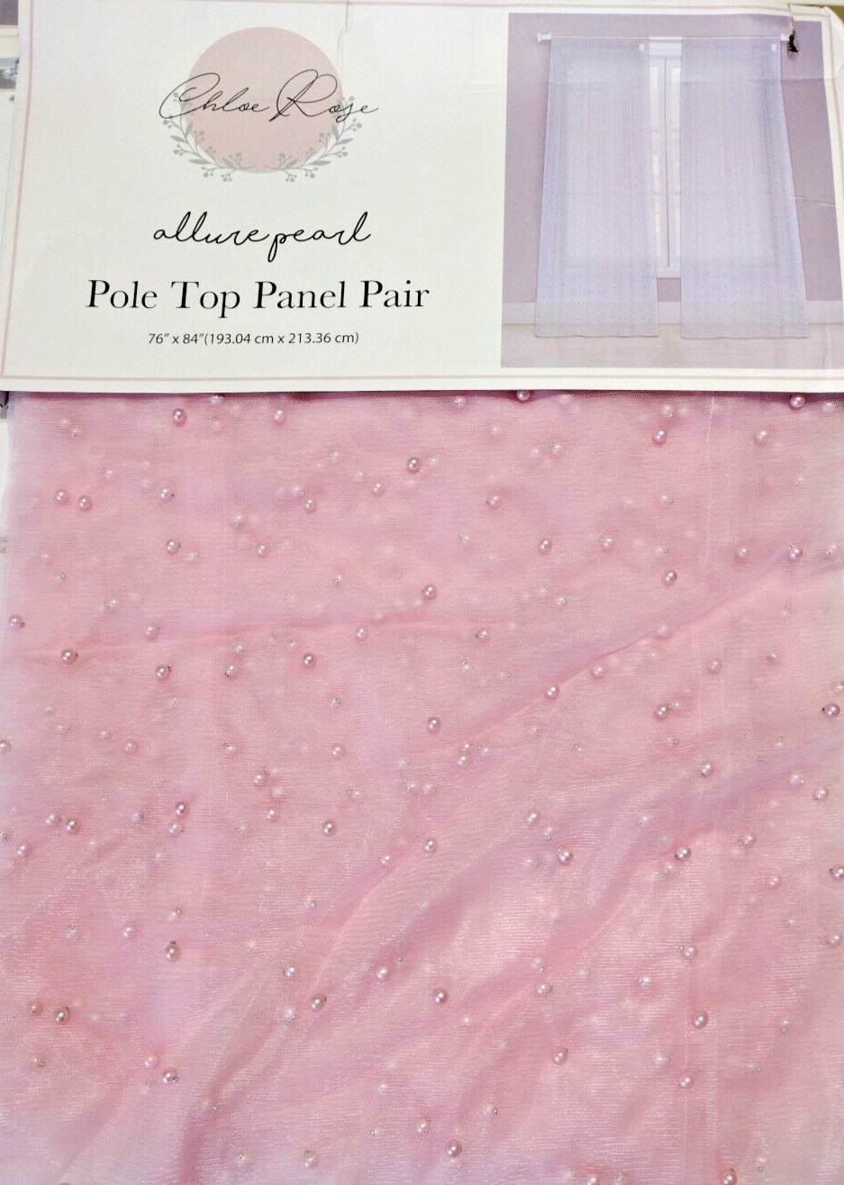 CHLOE Roye. allure pearl Sheer panel pair with beads, Curtain Drape NIP, PINK,