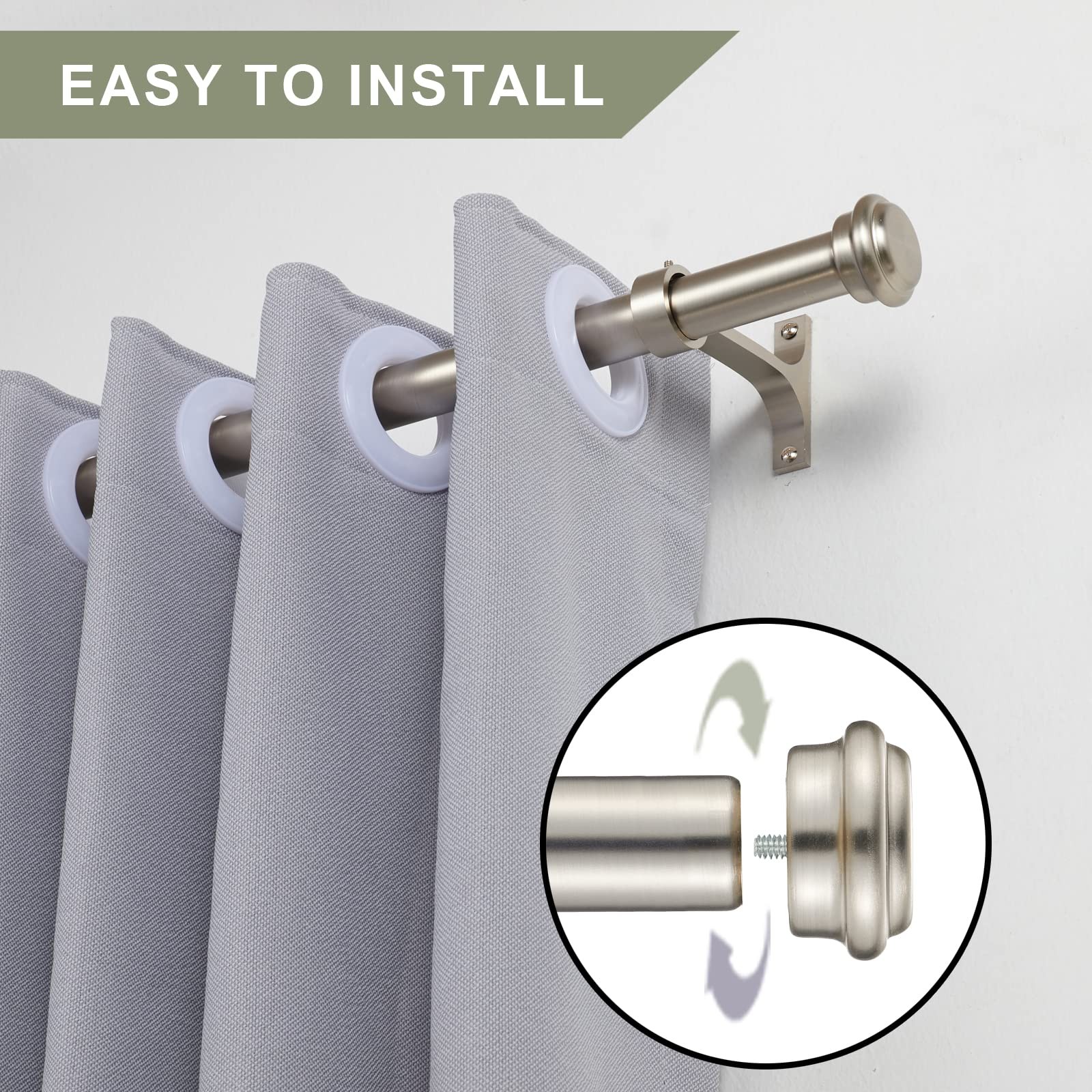 2 Pack Curtain Rods 72 to 144 Inches,1 Inch 72″-144″, Brushed Nickel