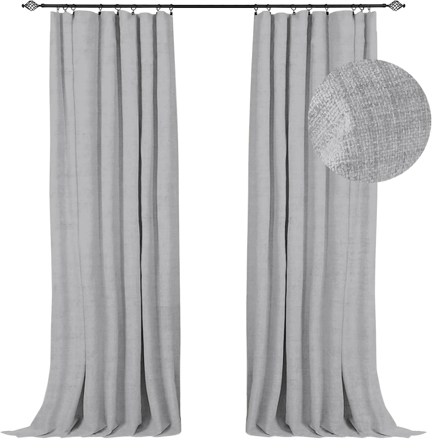 108″ Full Blackout Curtains Set, Thermal Insulated Faux Linen, Grey 2 Panels