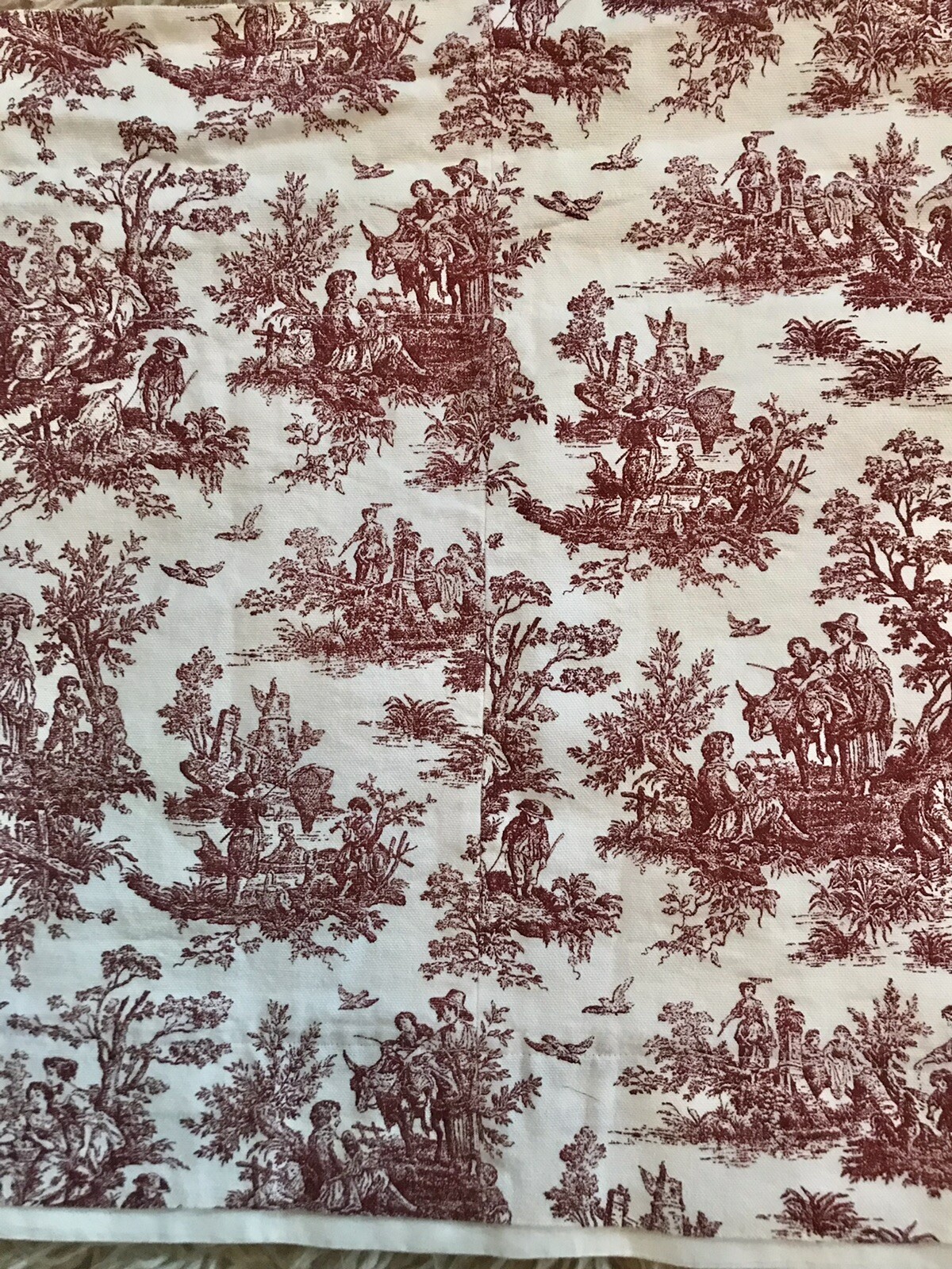 RED & IVORY 100% COTTON FRENCH TOILE 130”x16” LINED CURTAIN VALANCE