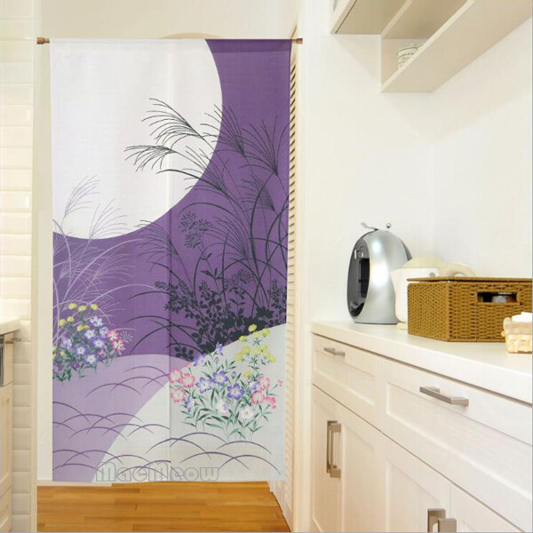 Moon Wildflower Print Japanese NOREN Door Curtain Room Doorway Divider Tapestry