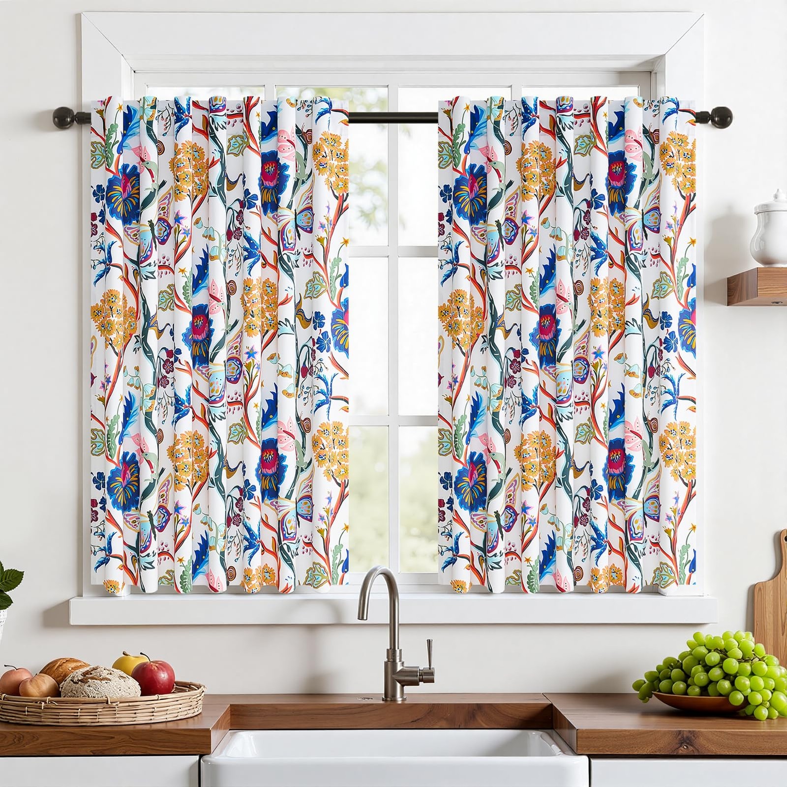 36 Inch Cafe Small Window Back Tabs Treatment Spring Butterfly Farmhouse Kitc…
