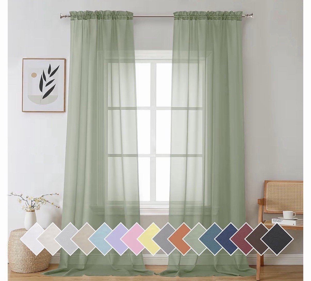 Aiyufeng Sheer Voile Curtain Panels Green 42×90