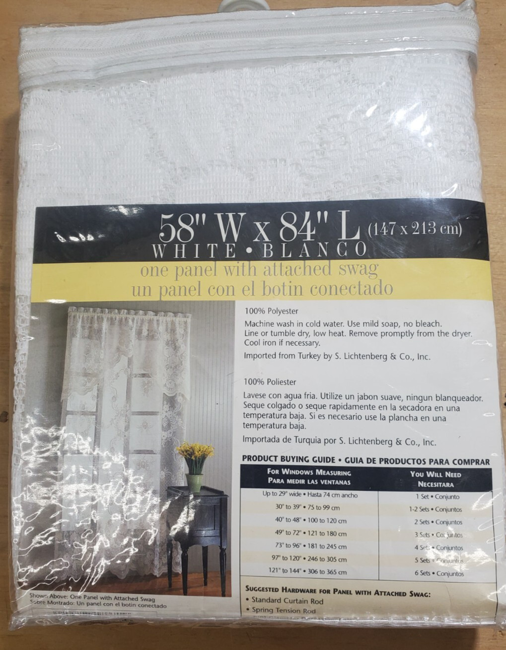 BRYN White Blanco 58″W x 84″L one panel with attached swag
