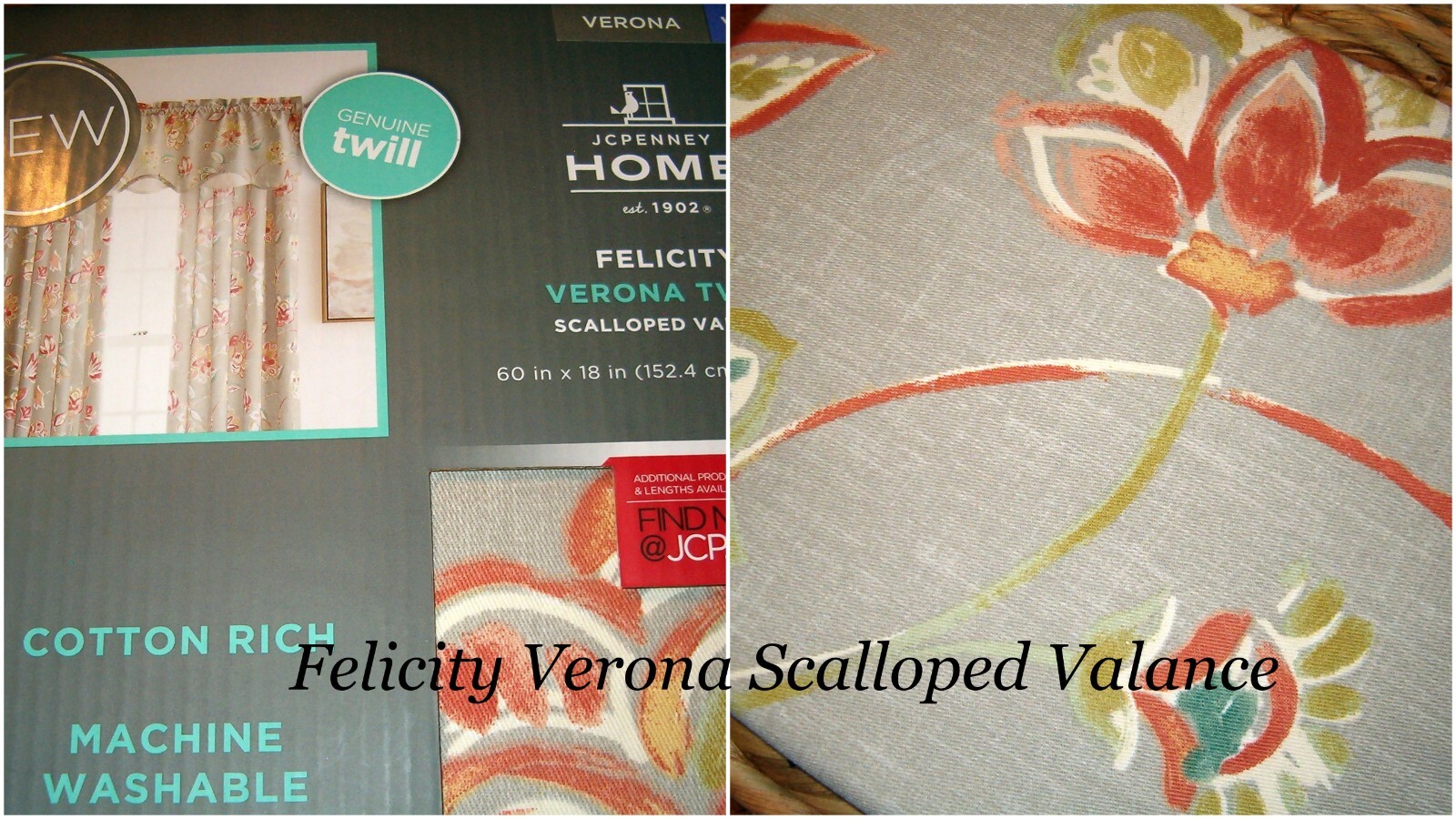JC Penney Home Felicity Verona Twill Scalloped Valance 60″x18″ Casual Style
