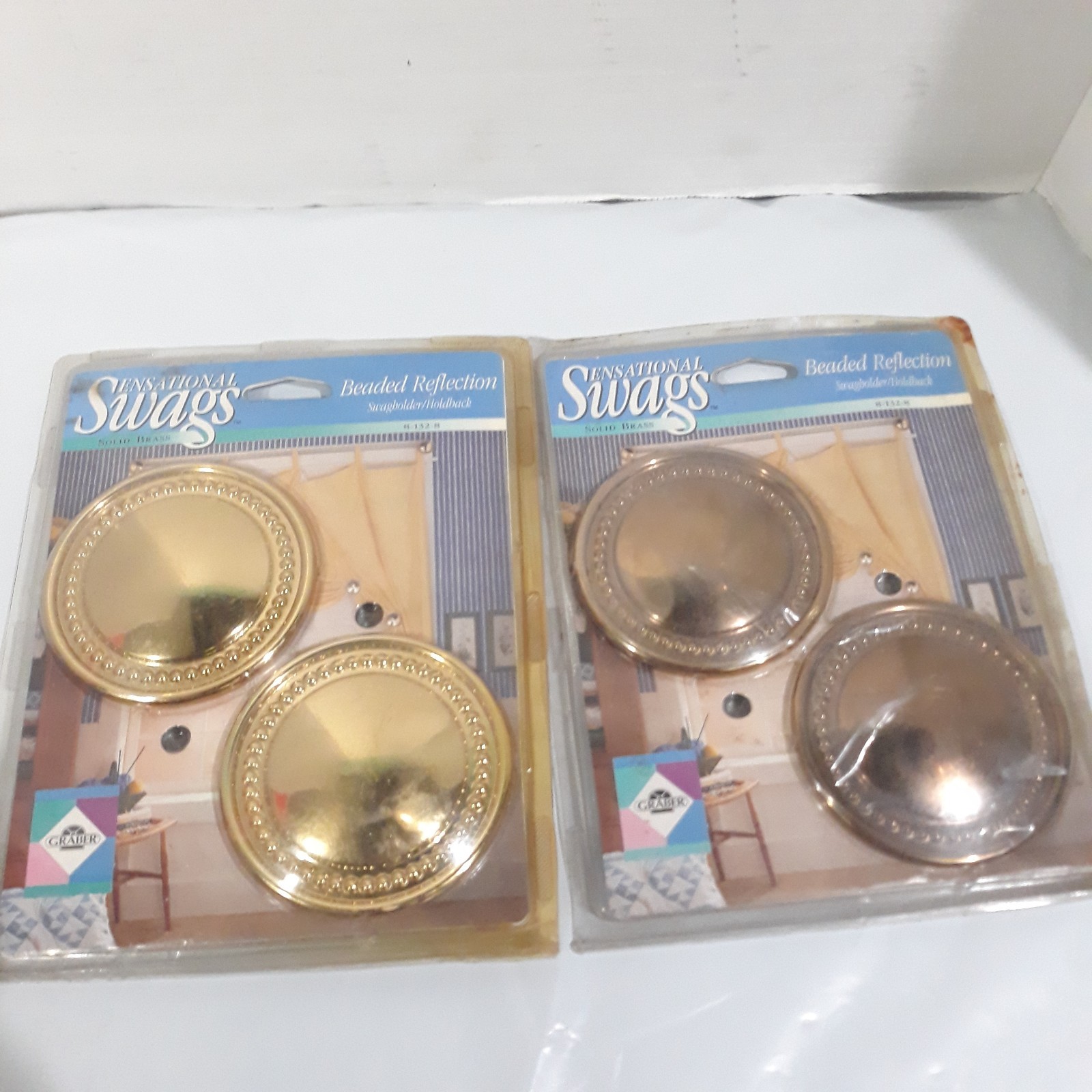 Sensational Swags Solid Brass Beaded Reflection Swagholder/holdback 2 Pack NOS