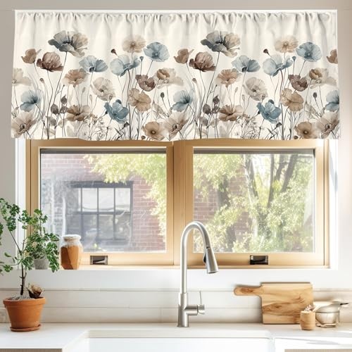Floral Curtain Valance 54 x 18 Inch Brown Flower Valance Curtain Rod Pocket