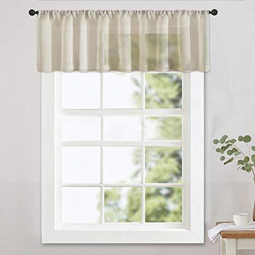 Sheer Valances 54 x 16 inches Long Living Room Windows Sheer Curtain Beige
