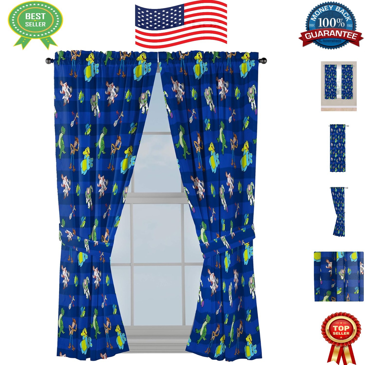 Fun Cartoon Drapes – 4 Piece Toy Story Curtain Set for Kids Bedroom, 63 Inch
