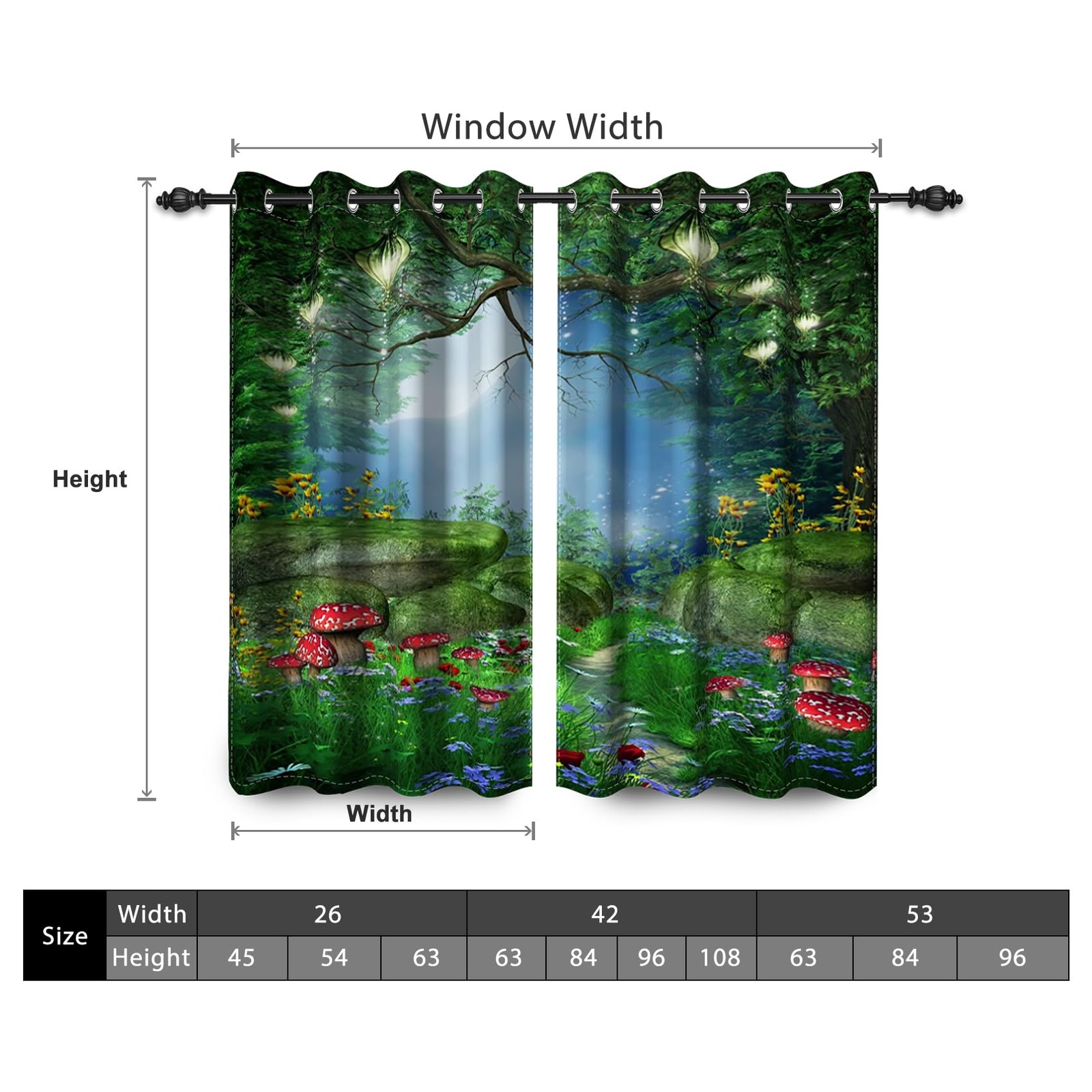 Enchanted Forest Blackout Curtains for Bedroom Mushrooms Lanterns Window Curt…