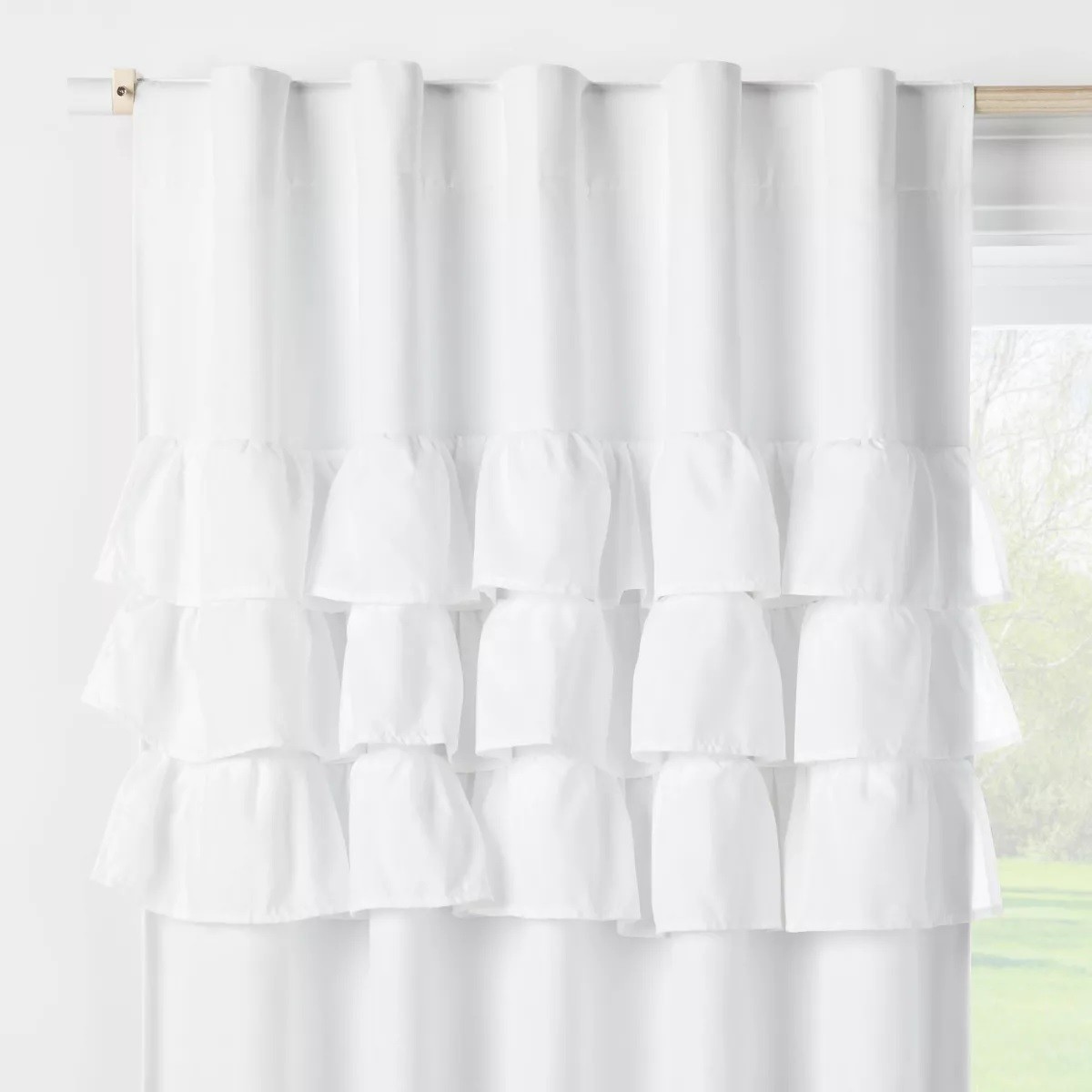 Pillowfort 42″W x 63″L Ruffle Kids’ Blackout Curtain Panel White (Marks)*#
