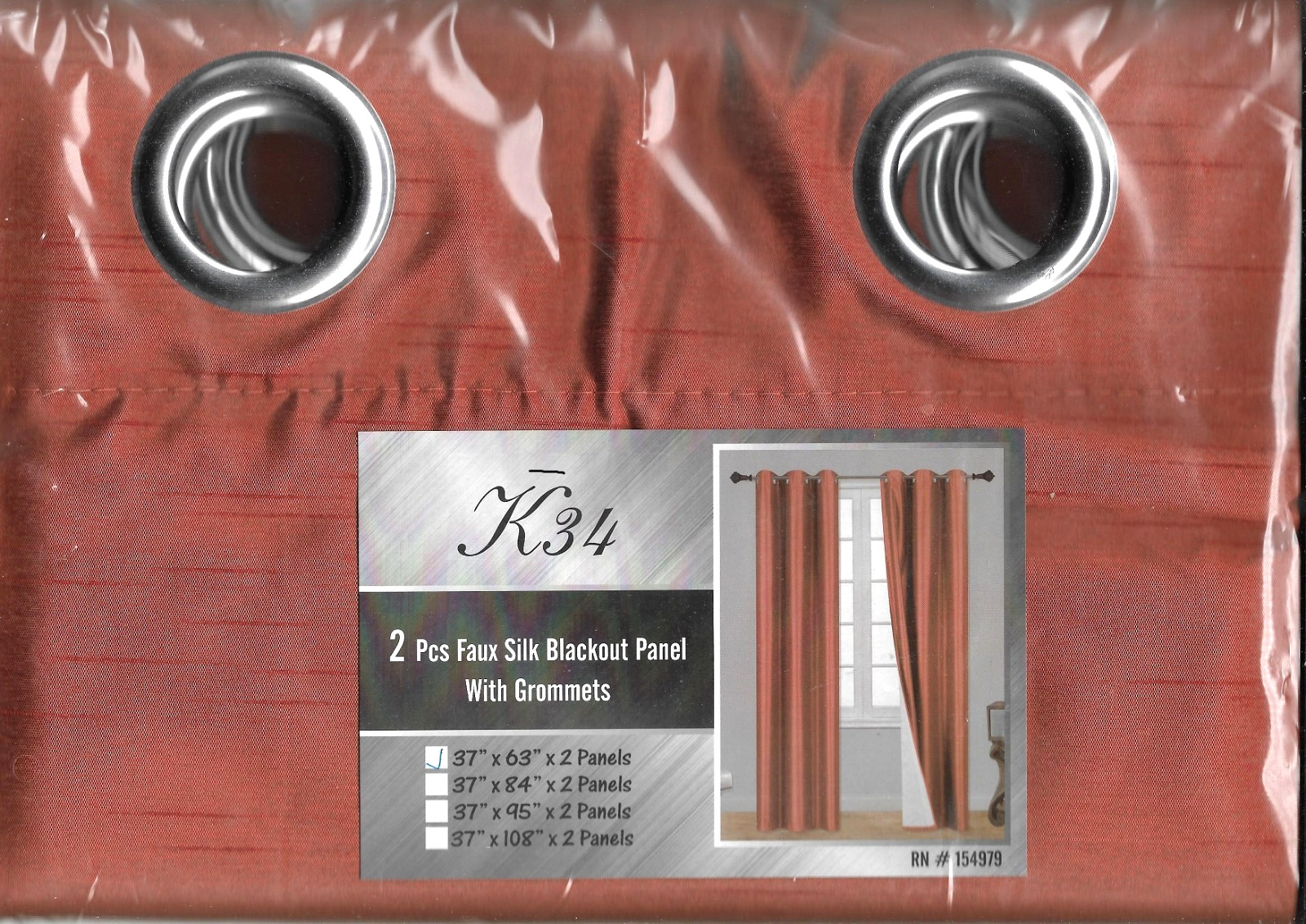 2PC FAUX SILK BLACKOUT PANEL WITH GROMMETS – 37″ X 63″ – ORANGE-RUST COLOR – K34