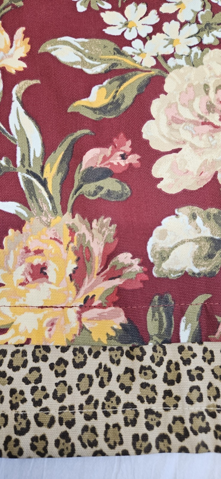 American Living Layered Floral Leopard Valance 48×18 Pinch Pleat Back Tab Cotton