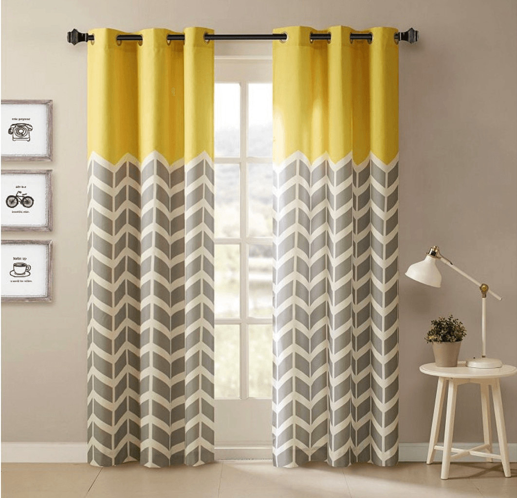 Intelligent Design 2-Pack of Chevron Printed Yellow, White and Gray Darkening Cu