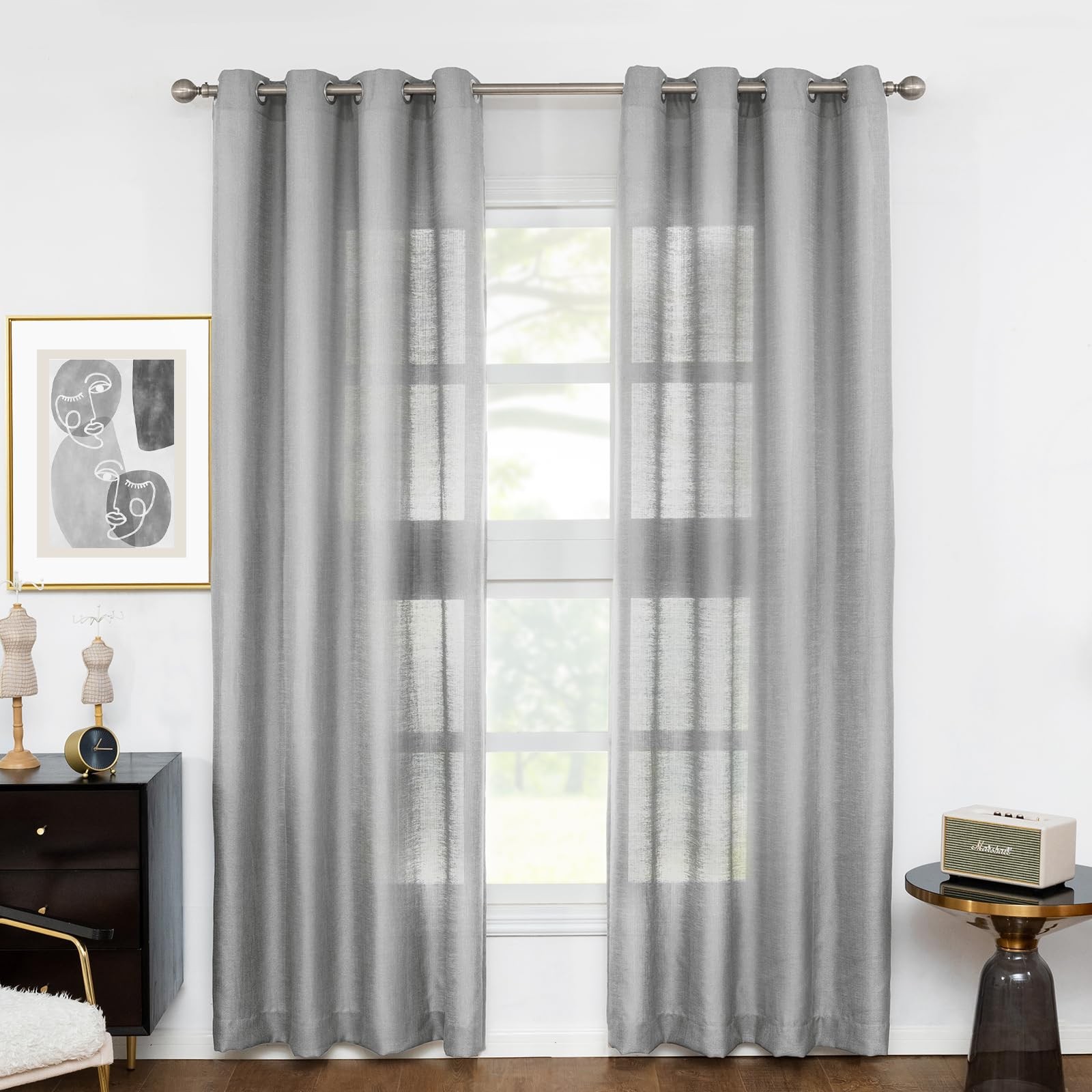 Melodieux Silver Gray Semi Sheer Curtains 96 Inches Long for Living Room, Bedroo