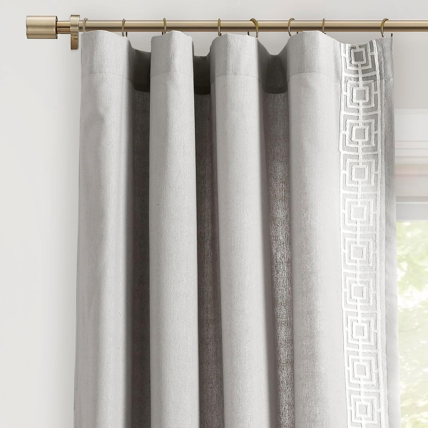 Luxury Light Gray Square Embroidery Window Curtain Panel 52″ W x 84″ L