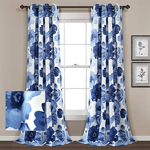 Leah Floral Insulated 52″W x 84″L (Pack of 2) Navy & White Light Filtering