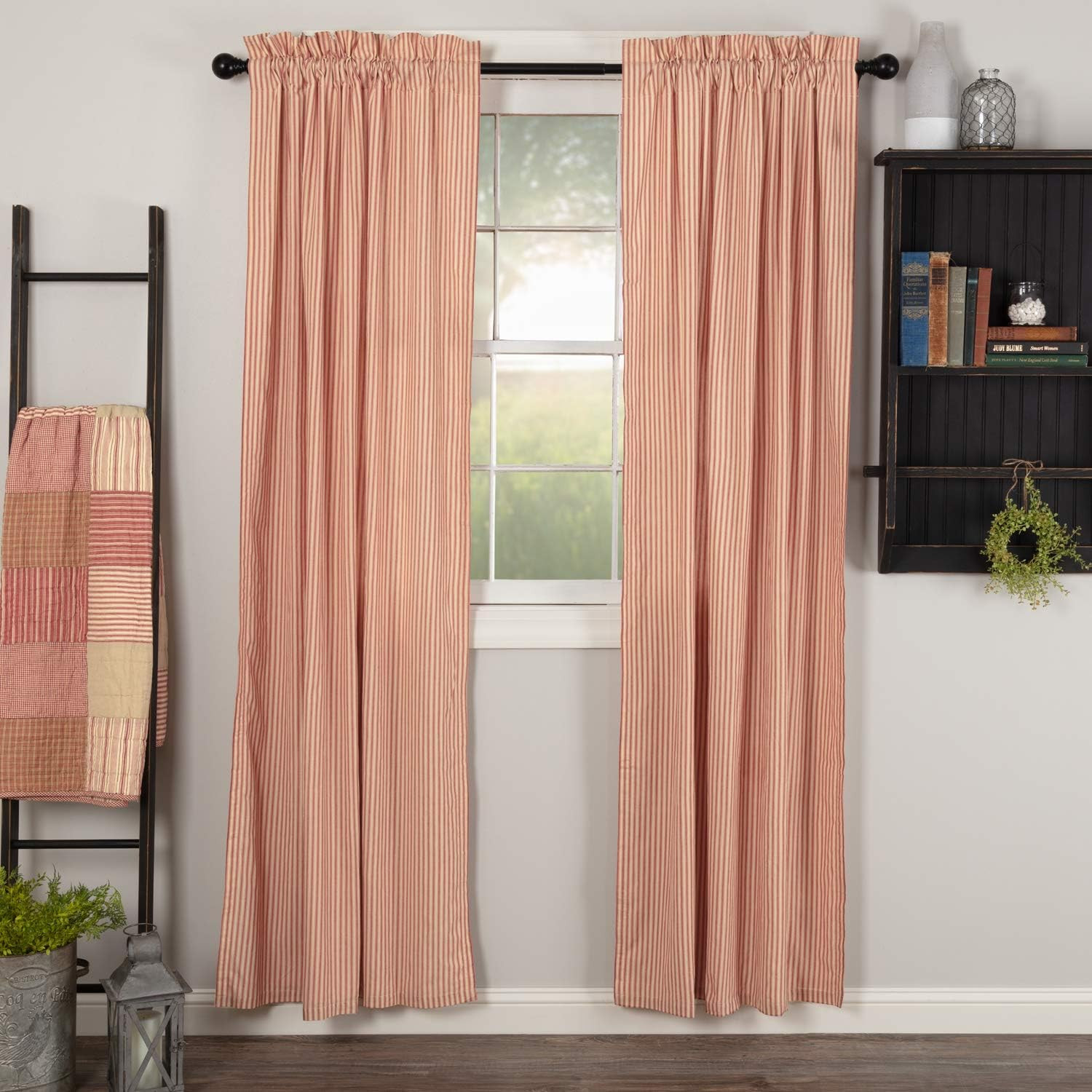 Sawyer Mill Red 84″ Lined Curtain Panel Set – Farmhouse Vintage Stripes