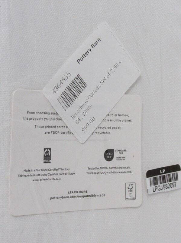 Pottery Barn Broadway Light filtering Curtains Set/2, 50″ x 84″ White NWT