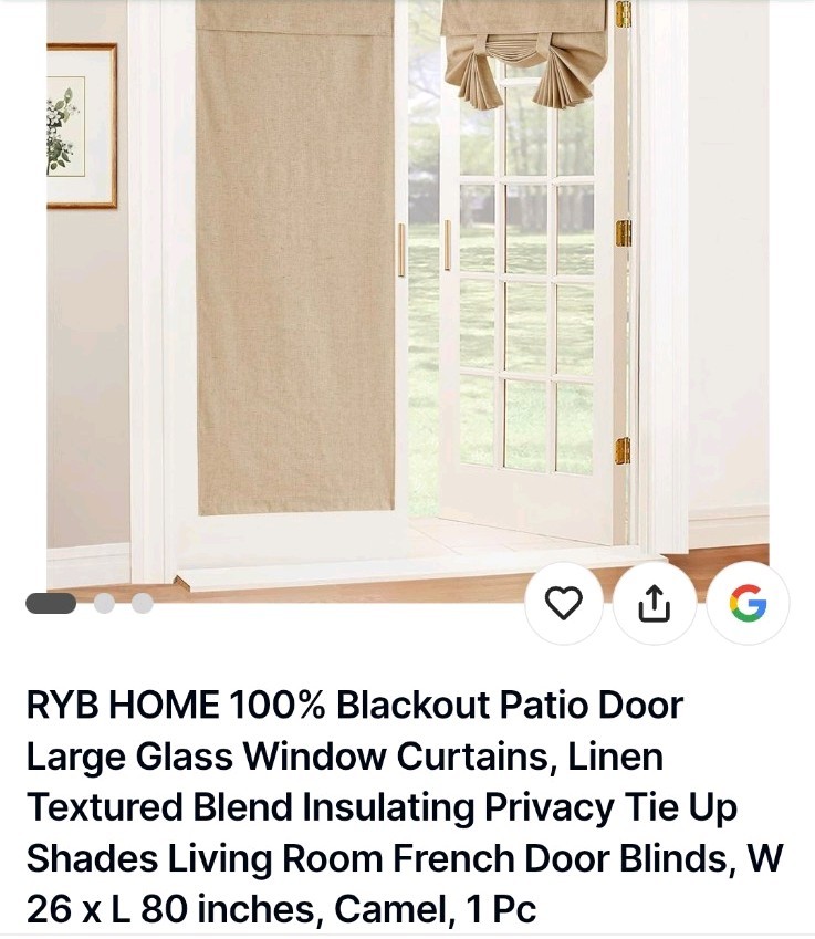 Brand New Patio Door Large Glass Window Curtain, W 26 x L 80 inches, Camel, 1 Pc