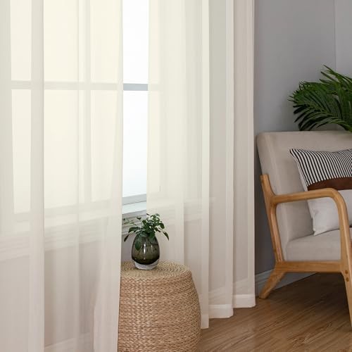 Sheer Curtains 63 Inch Length 2 Panels Set for 42″W x 63″L (Pack of 2) Cream