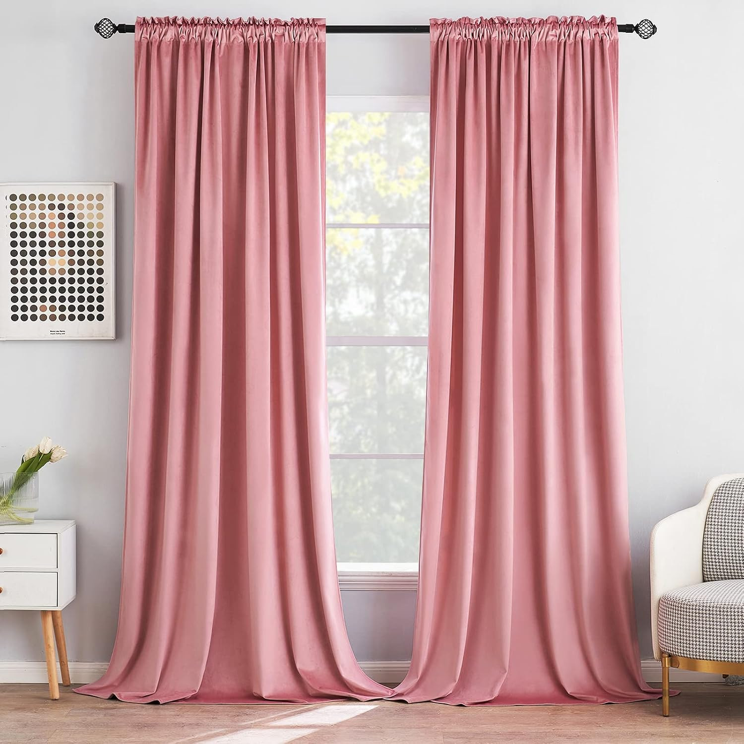 MIULEE Blush Pink Velvet Curtains Thermal Insulated Blackout Curtain Drapes for