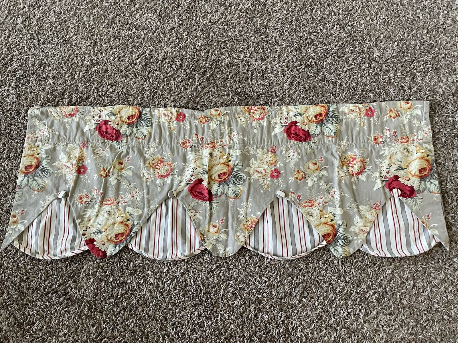 Waverly Clay Sanctuary Rose Valance Topper 50 X 19 Stripe Khaki Coral Mustard
